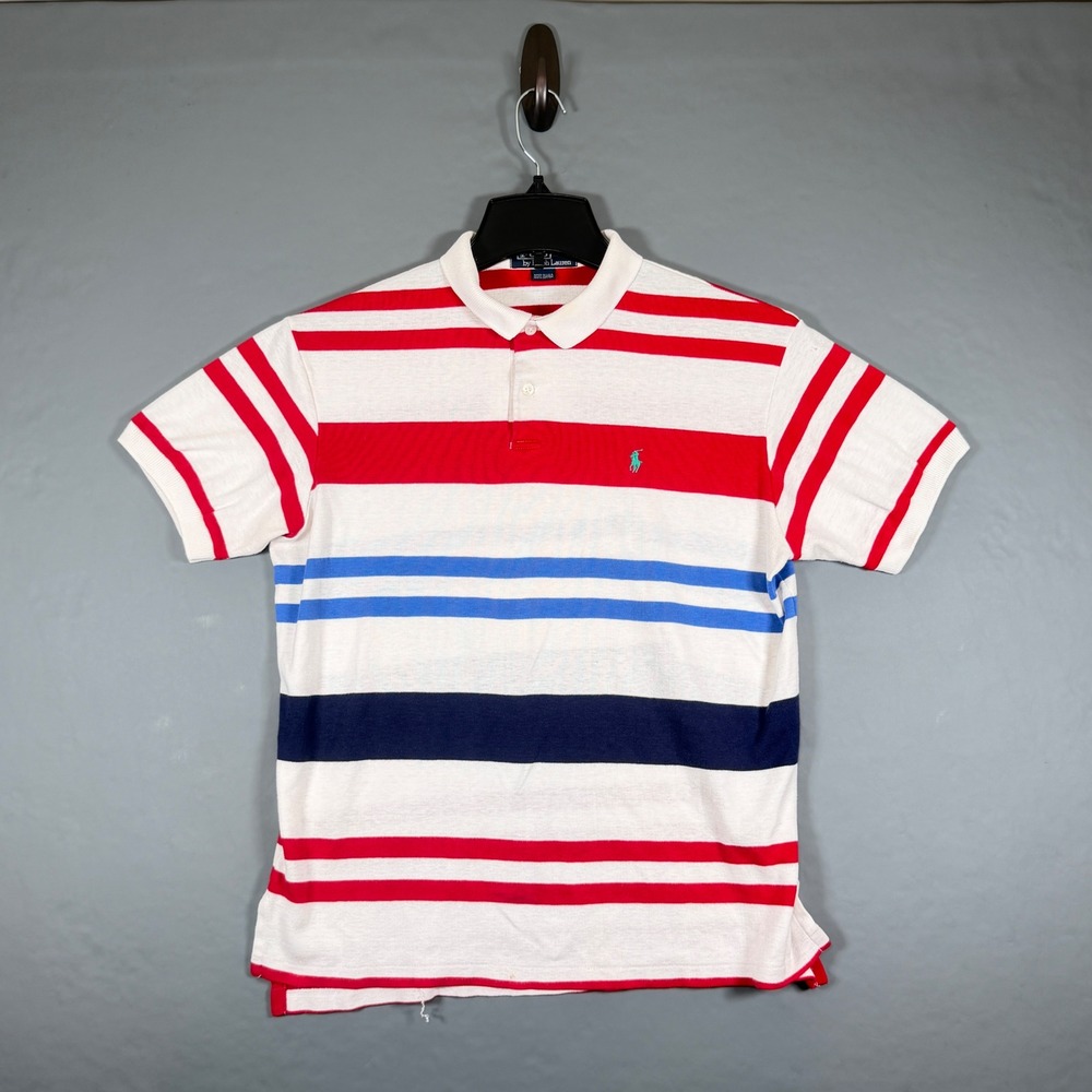 Men's Vintage 90s Polo Ralph Lauren Polo Shirt Striped Made in USA Sz L